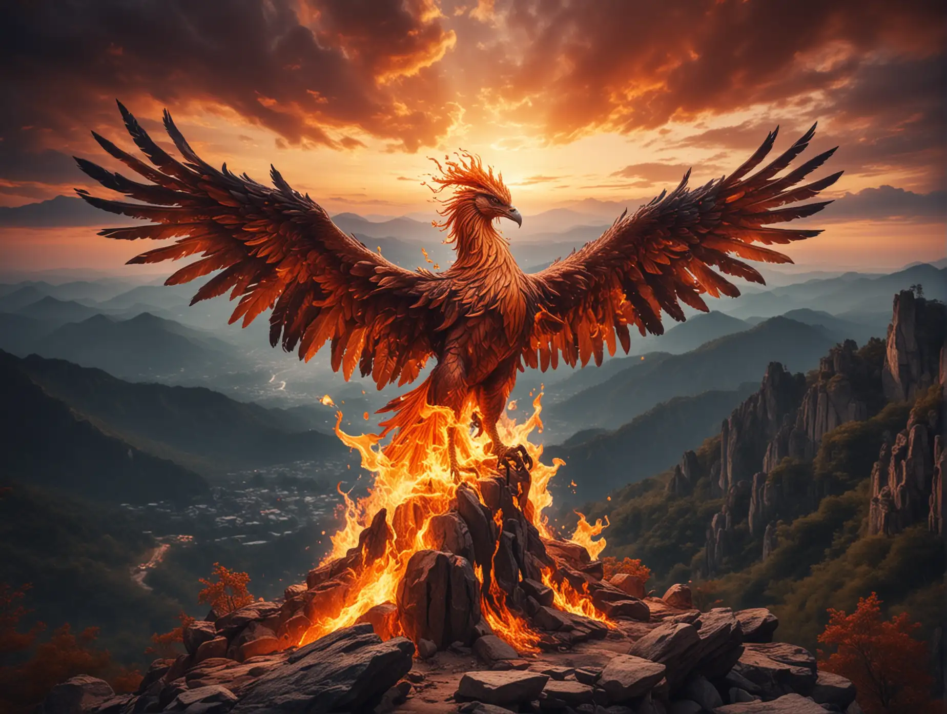 Majestic-Fire-Phoenix-Perched-Atop-Mountain-Summit