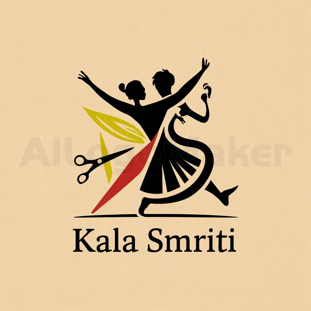 a logo design,with the text "Kala Smriti", main symbol:dancing, singing, acting, drama, stitching,Moderate,clear background