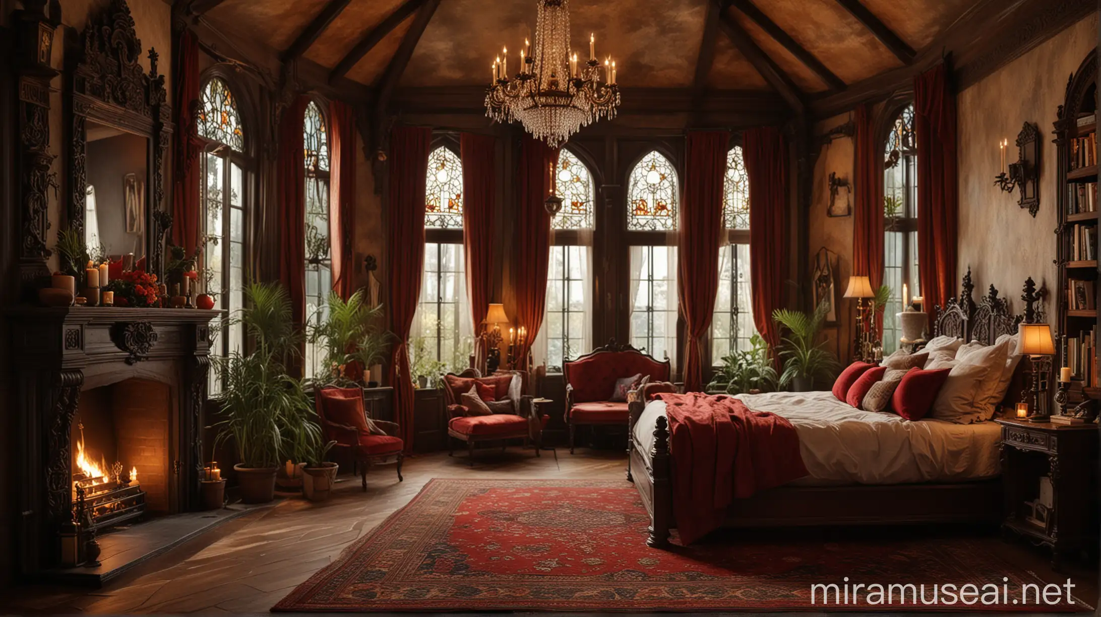 Luxurious Gothic Bedroom with FourPoster Bed and Fireplace
