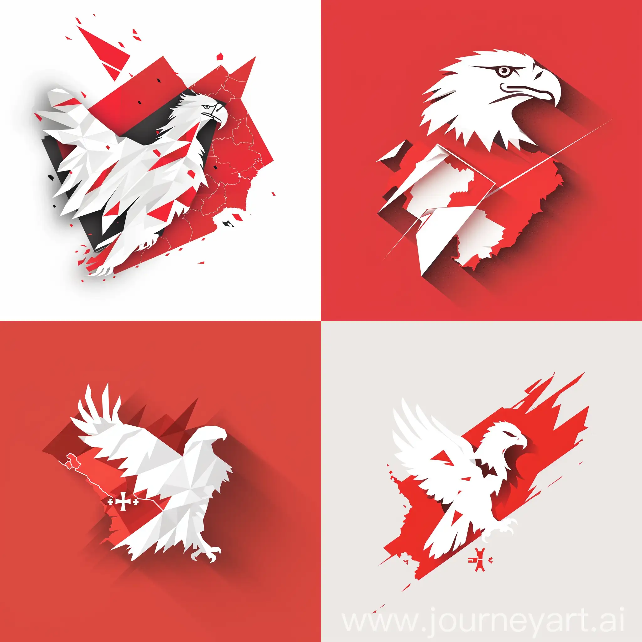 /imagine prompt: A modern logo combining a stylized Polish eagle with a minimalist map of Poland, primarily in white and red colors, simple geometric shapes, clean lines. Created Using: digital art, vector style, flat design, minimalist aesthetic, sharp edges, high contrast, modern typography, --ar 1:1 --v 6.0