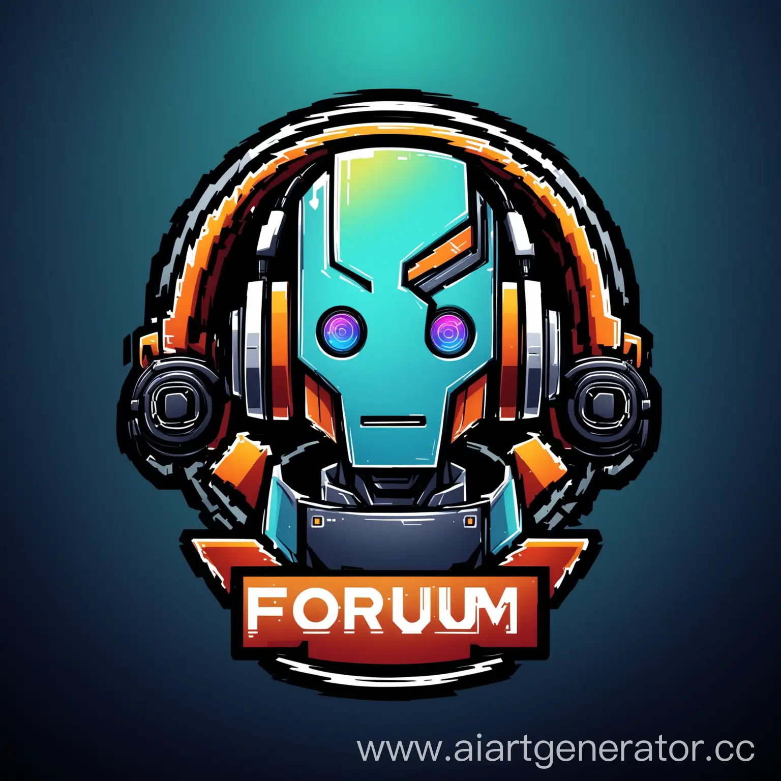 логотип для форума об играх голова робота в наушниках
