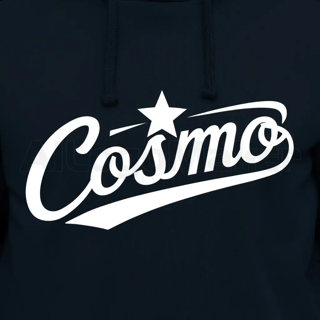 a logo design,with the text "Cosmo", main symbol:Just a logo/picture to put on clothing. Dark black hoodie and night sky,Moderate,clear background