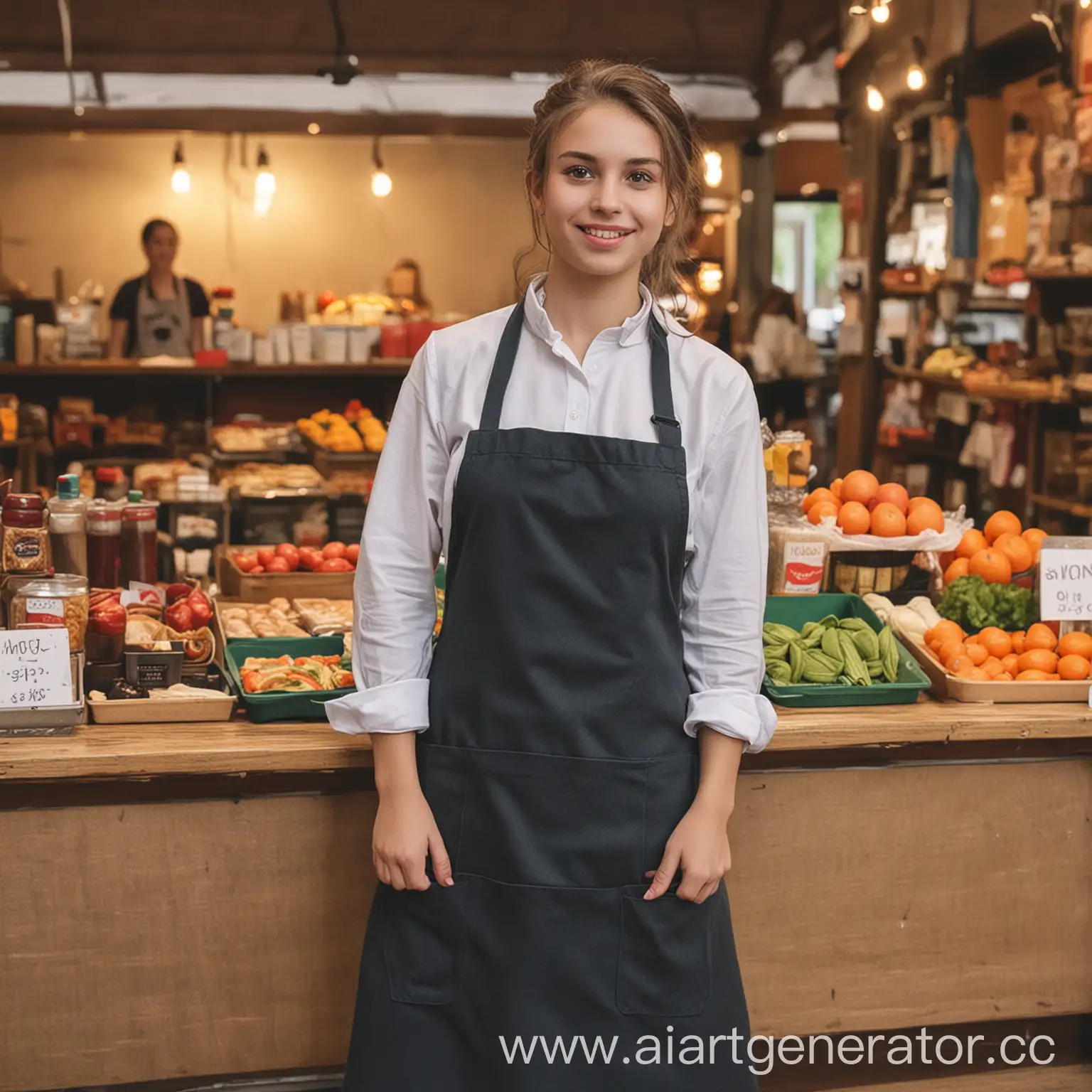 Young-Girl-Vendor-in-Apron-at-Farmers-Market