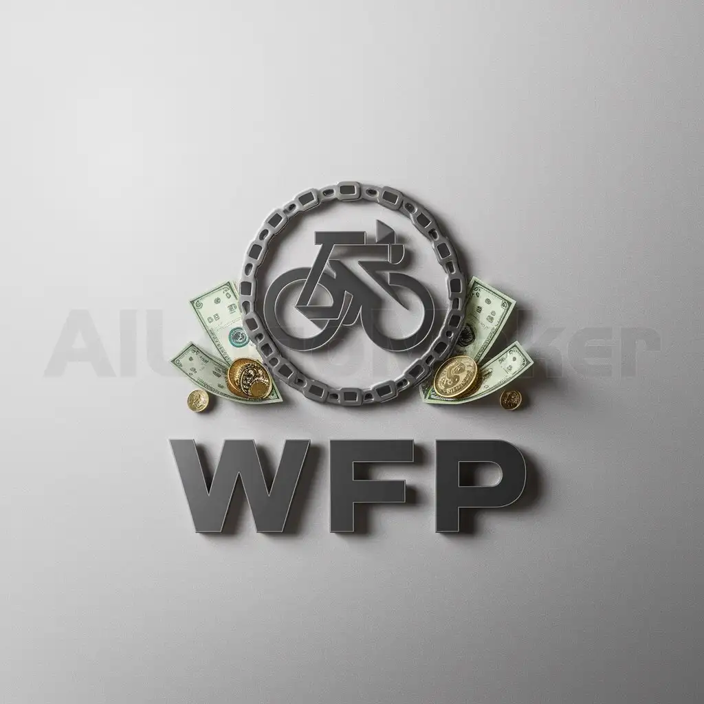 a logo design,with the text "WFP", main symbol:cryptocurrency,Bicycle chain, robot, money,cryptocurrency,Moderate,be used in Finance industry,clear background