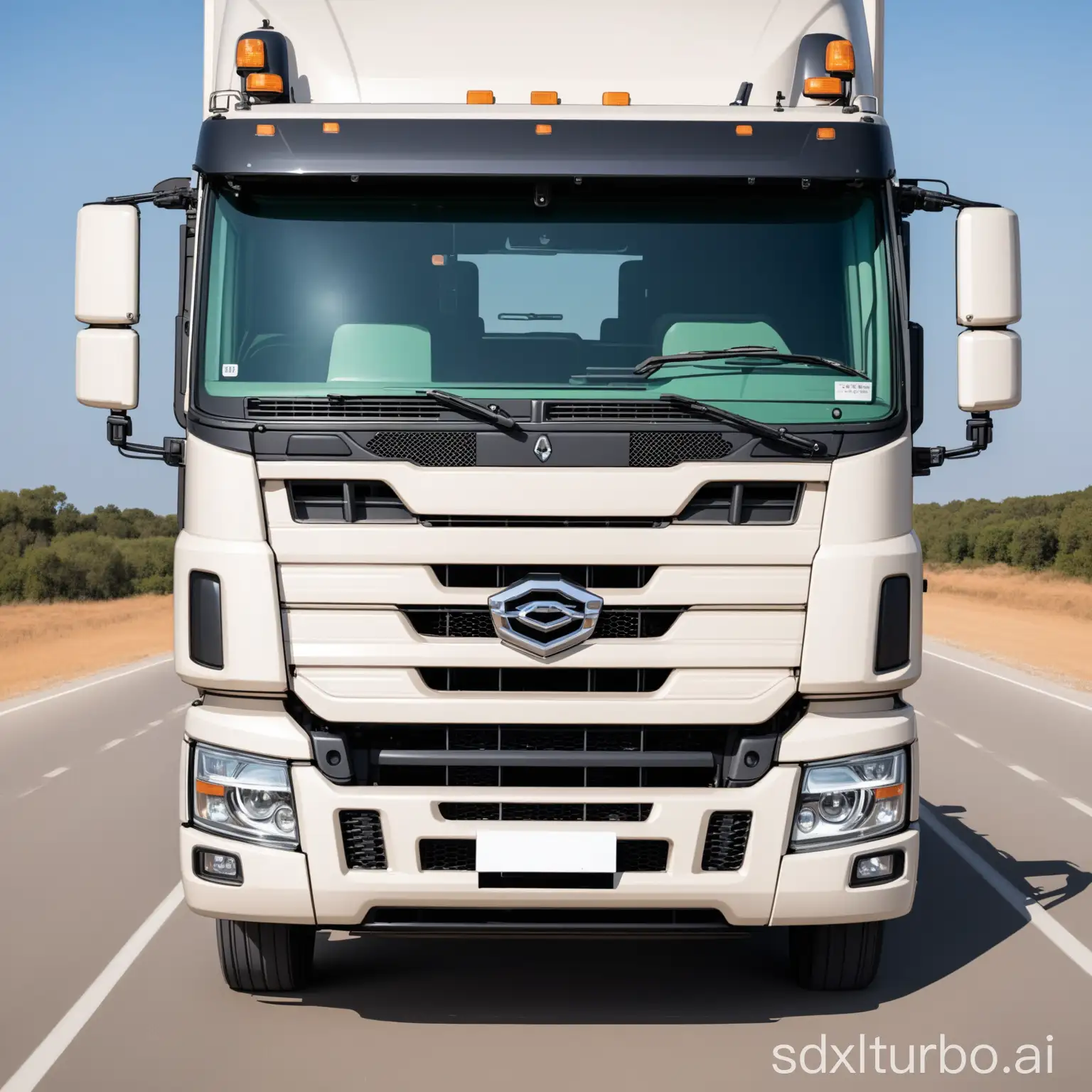 Frontal photograph of the front part of a truck from medium distance