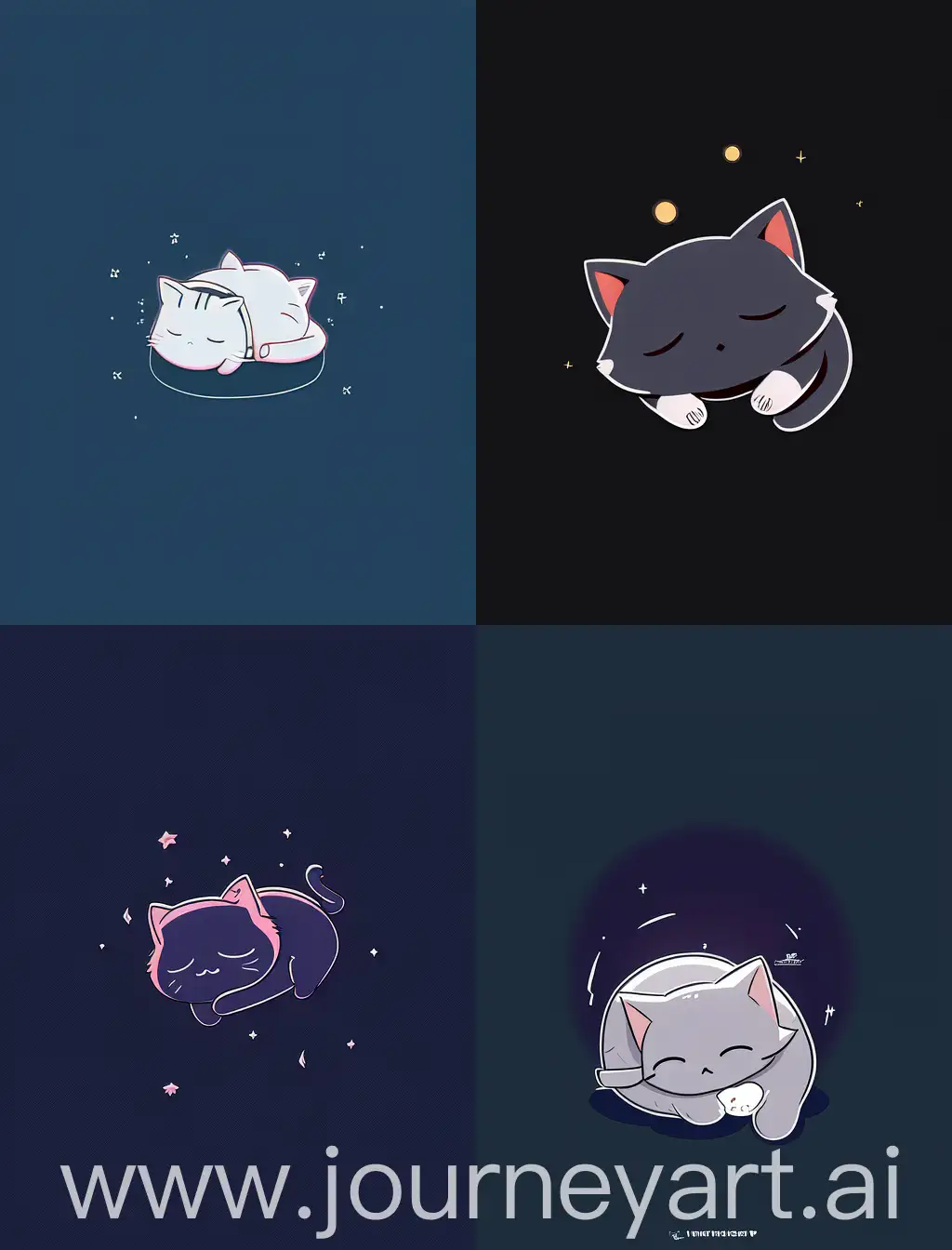 Adorable-Chibi-Cat-Sleeping-in-Thin-Line-Style-with-Solid-Dark-Background