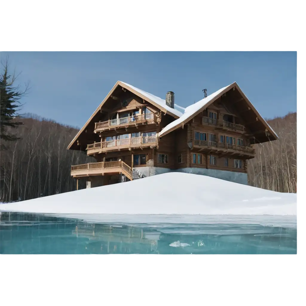 large wooden house on the ice mountain with beautiful place