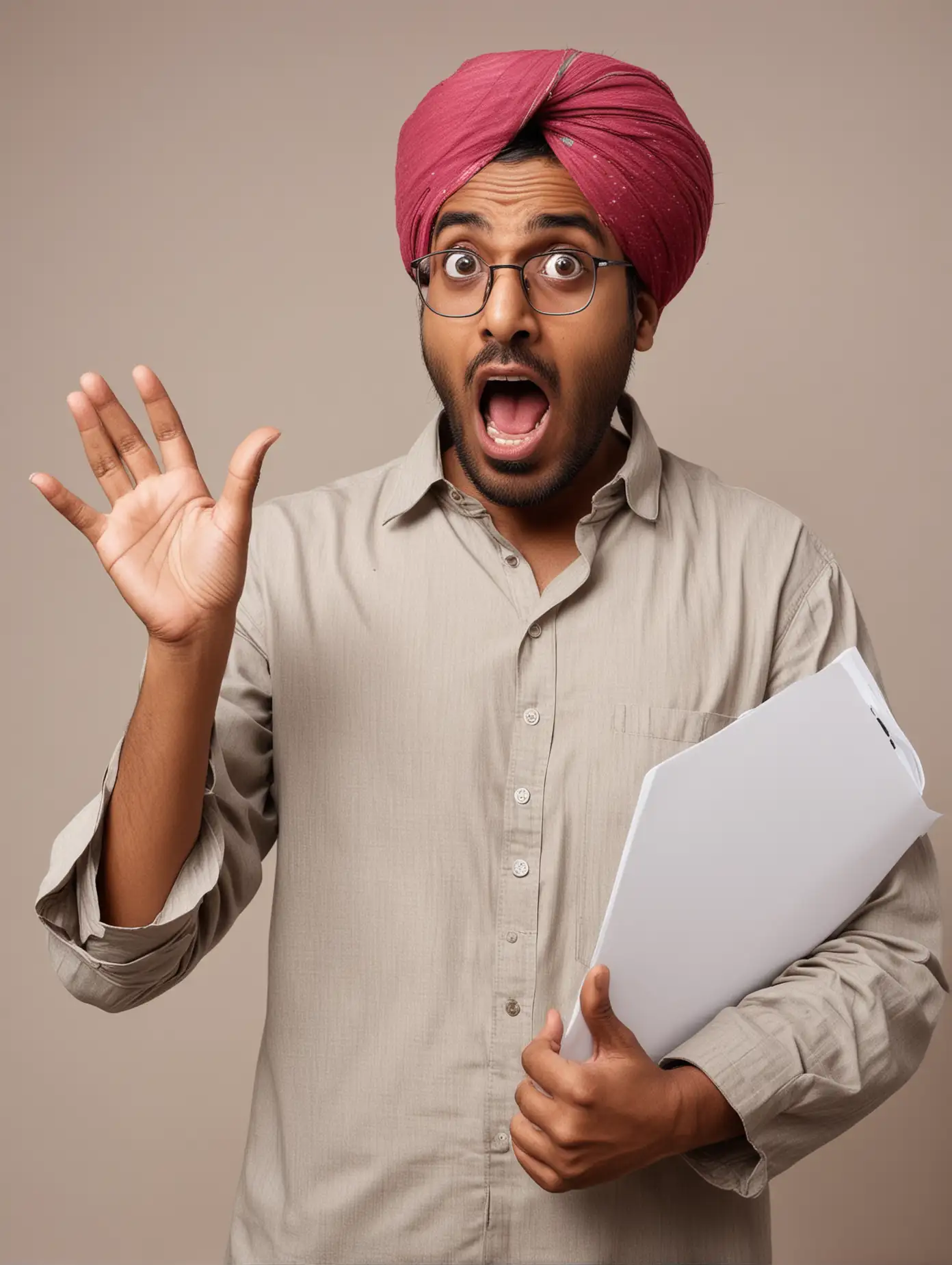 shocked indian man showing project