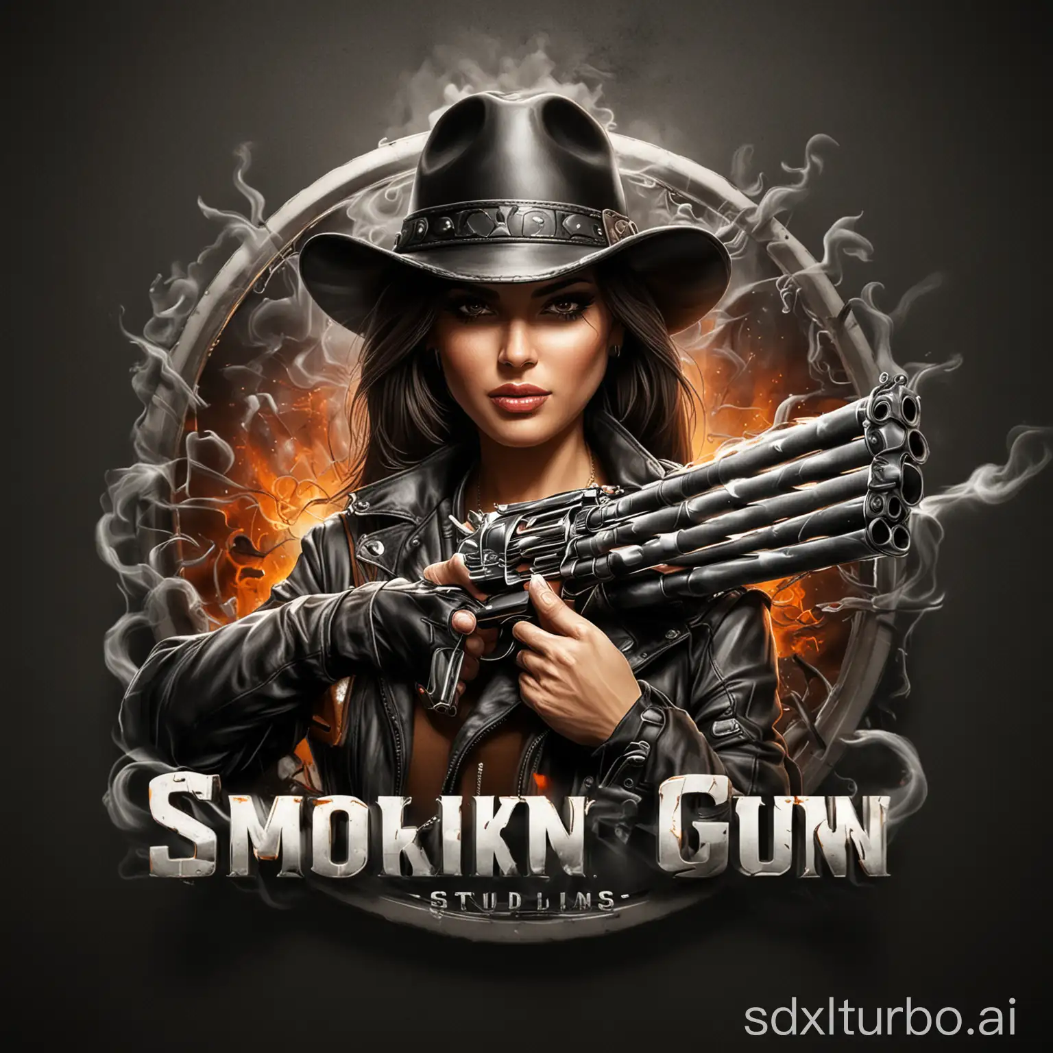 Create a logo for "Smokin' Gun Studios" custom artwork and airbrushing, modern and sleek looking