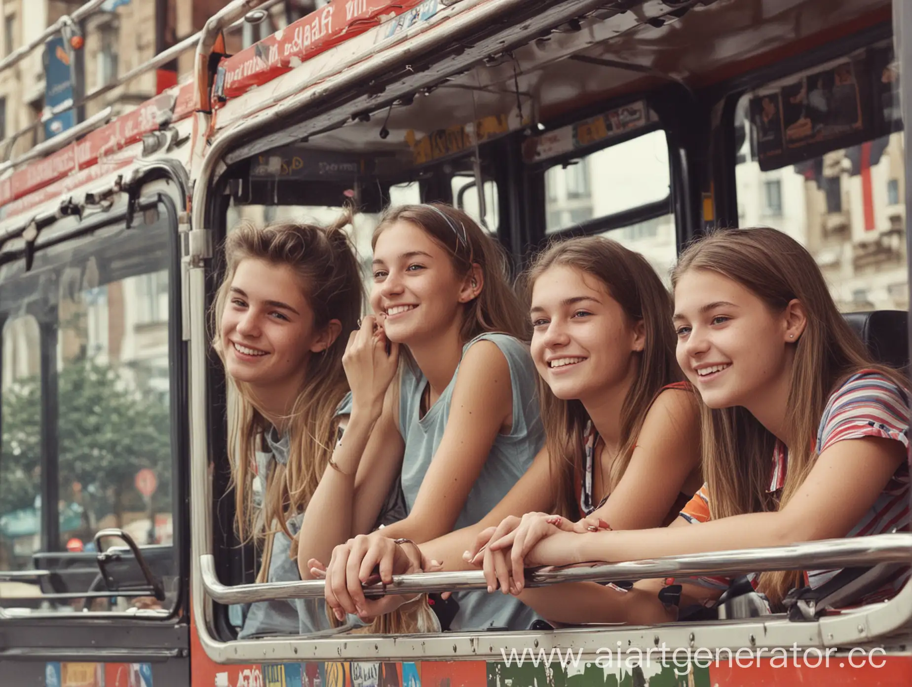 подростки в экскурсионном автобусе
