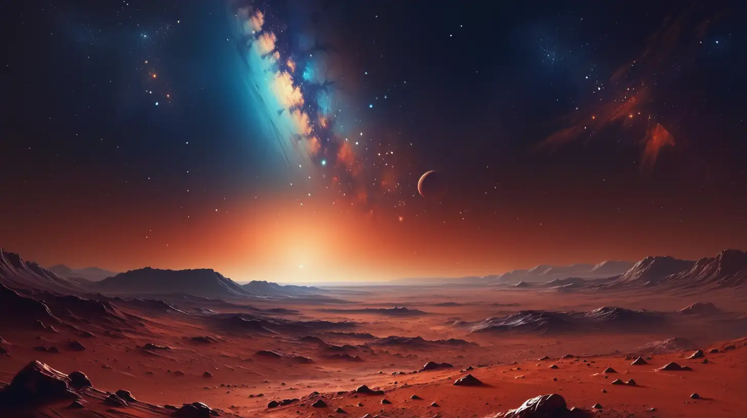 Starry Night Sky on Mars Enchanting Martian Landscape Painting