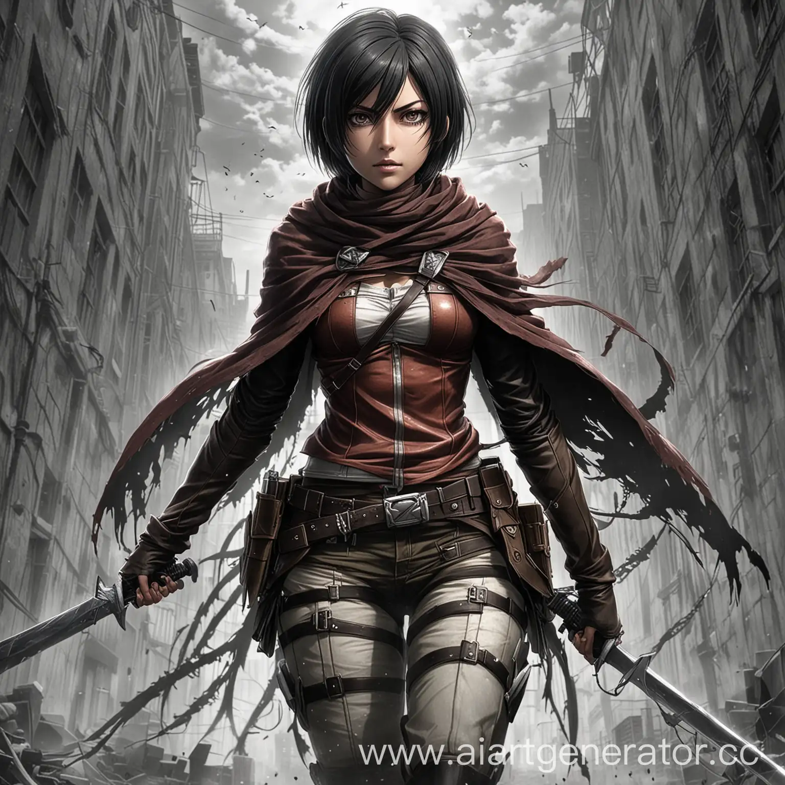 Goth-Mikasa-in-Action-Attack-on-Titan-Fan-Art