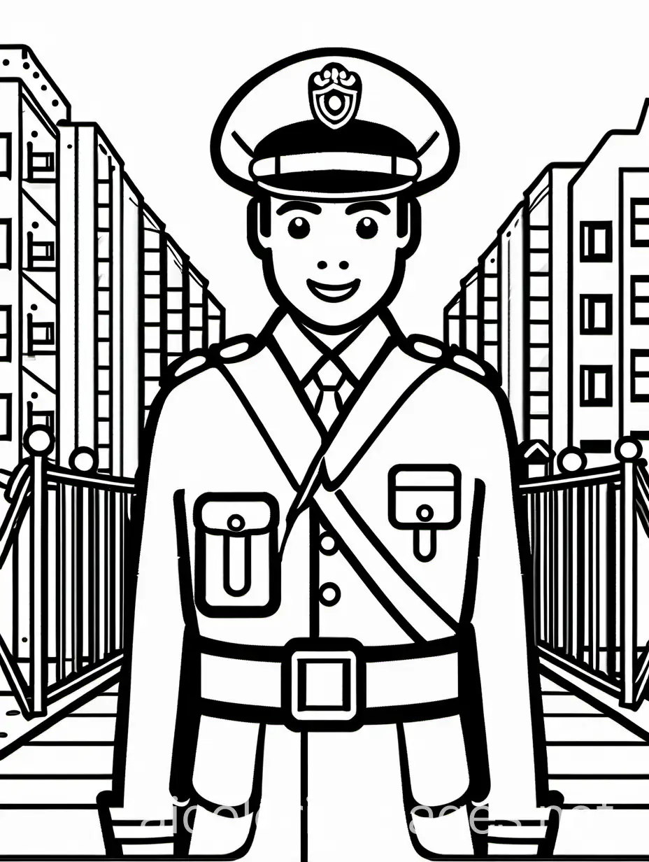 Simple-Coloring-Page-Traffic-Policeman-Line-Drawing-in-Black-and-White