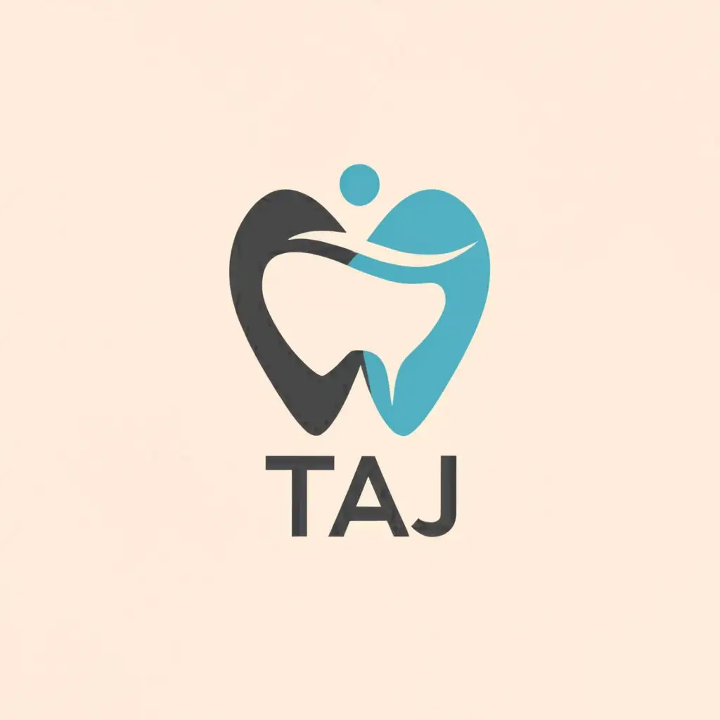 a logo design,with the text "Taj", main symbol:face on one side and teeth on other
,Moderate,be used in Medical Dental industry,clear background