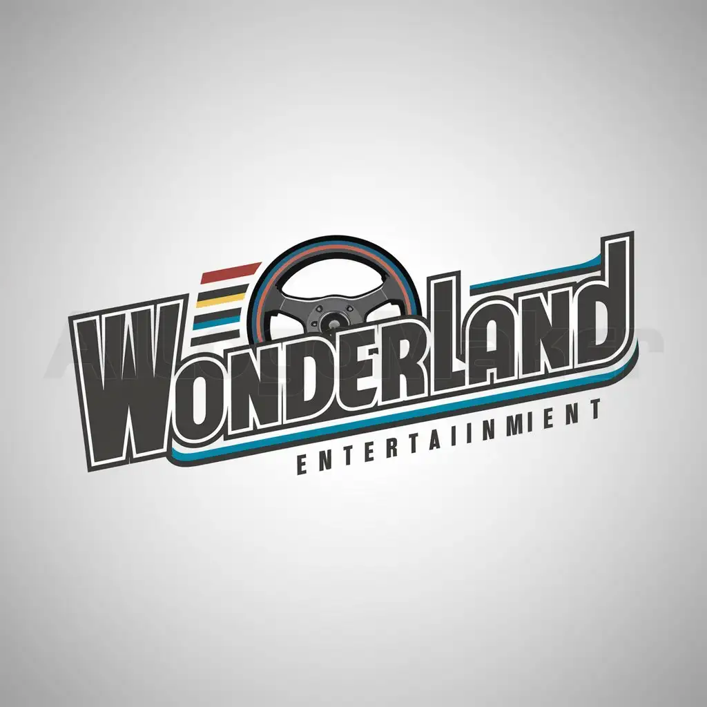 a logo design,with the text "wonderland", main symbol:racing steering wheel,Moderate,be used in Entertainment industry,clear background