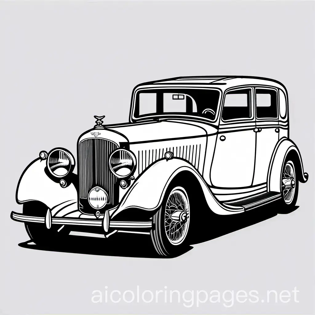 1933 bentley, Coloring Page, black and white, line art, white background, Simplicity, Ample White Space. The background of the coloring page is plain white to make it easy for young children to color within the lines. The outlines of all the subjects are easy to distinguish, making it simple for kids to color without too much difficulty