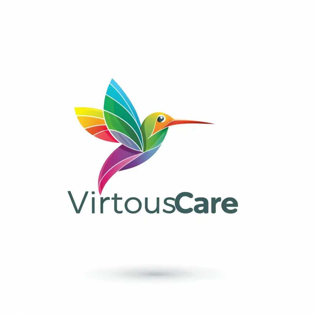 LOGO Design for Virtuous Care Minimalist Text with Vibrant Hummingbird ...