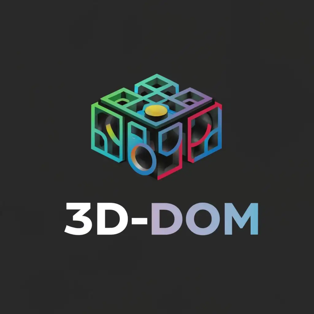 a logo design,with the text "3D-dom", main symbol:3D printer, gear 3D model,complex,be used in 3D print, modeling industry,clear background
