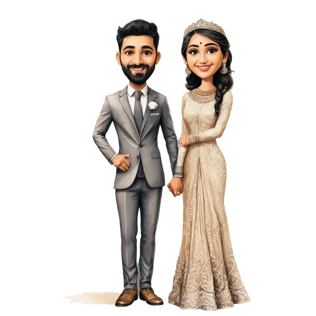 mehandi caricature bride and groom standing