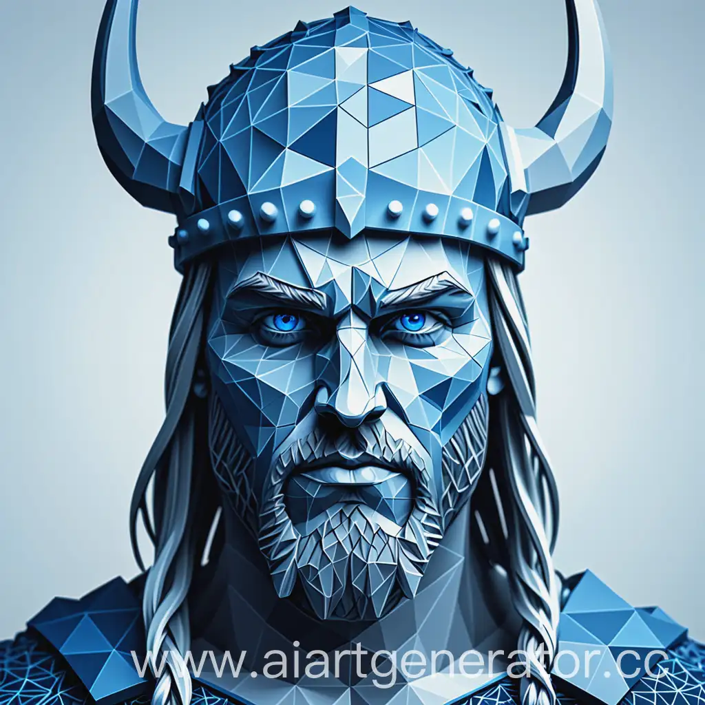 Scandinavian-Viking-Warrior-Standing-in-Blue-Neural-Network-Style