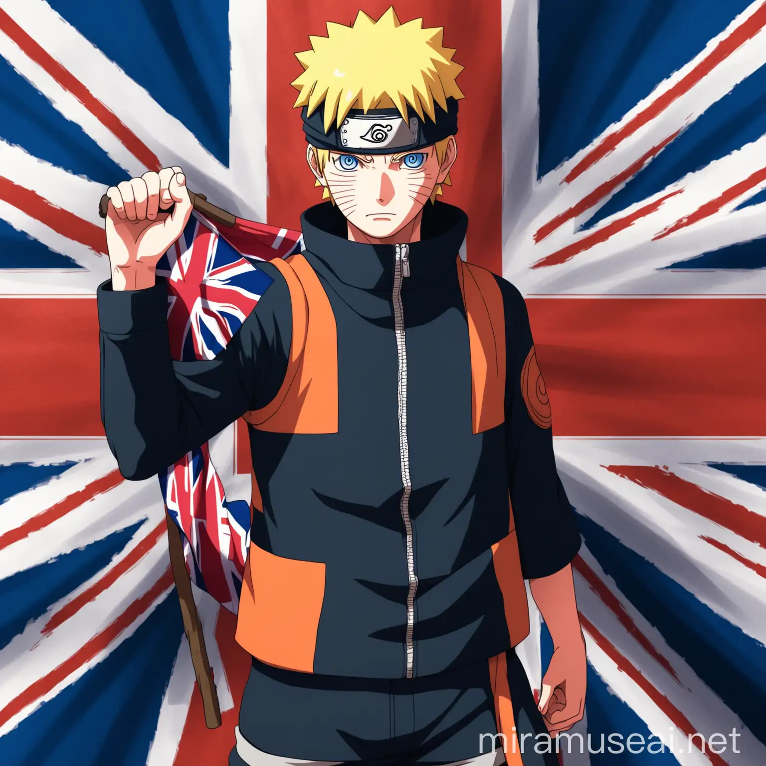 Naruto Holding British Flag Symbolizing Cultural Fusion and Unity