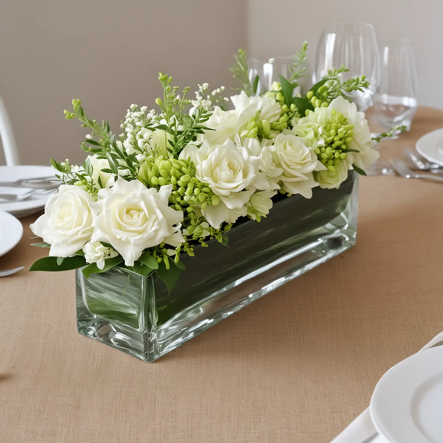 simple DIY green and white modern wedding centerpiece