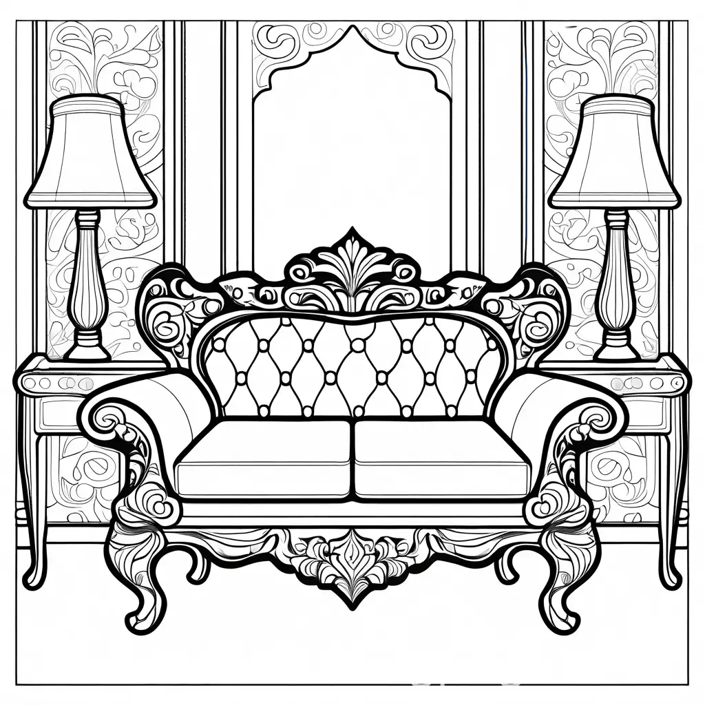 Ornate-Furniture-Coloring-Page-for-Kids-Black-and-White-Outline-Art