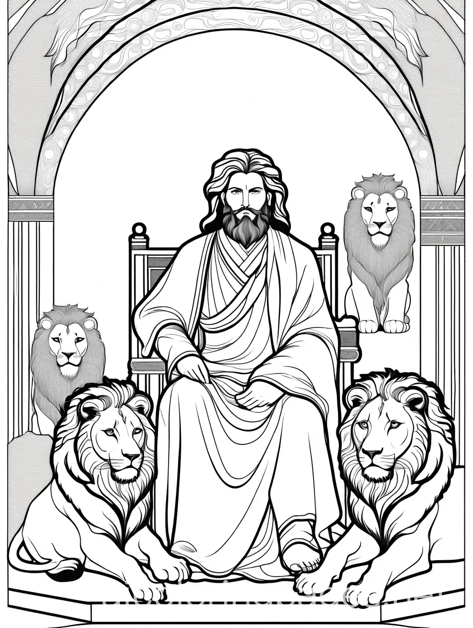 Daniel in the Lion's Den., Coloring Page, black and white, line art, white background, Simplicity, Ample White Space.