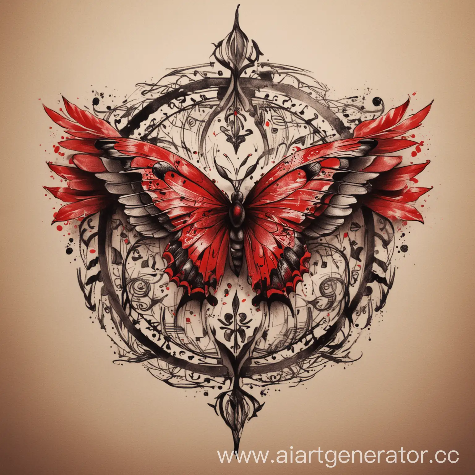 Harmony-and-SelfDiscovery-Tattoo-Sketch-in-Red-and-Black