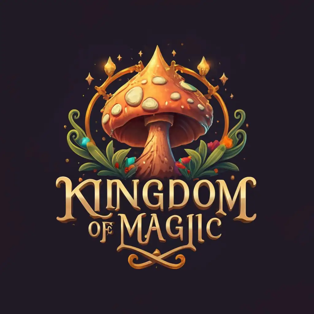 a logo design,with the text "Kingdom of Magic", main symbol:mushroom,Moderate,clear background