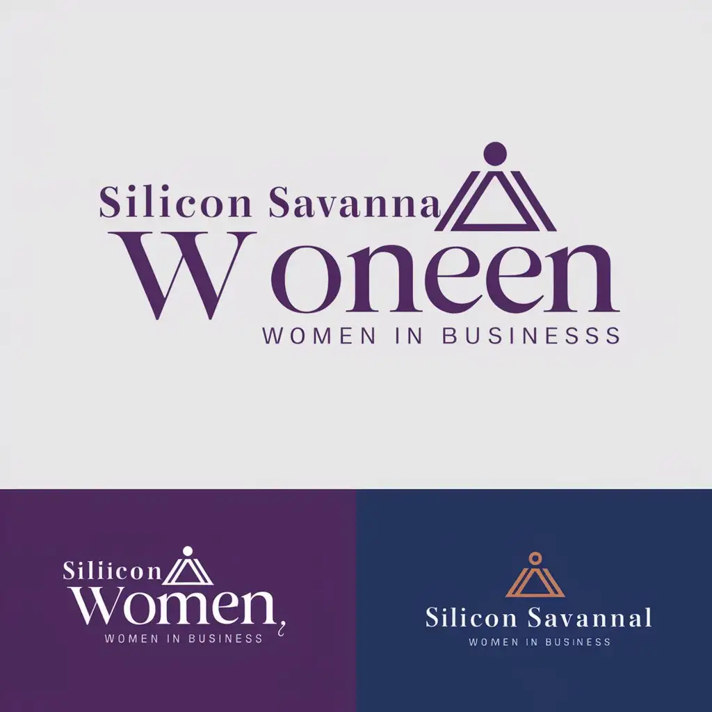 a logo design,with the text "Silicon Savanna, Women in Business", main symbol:create elegant, modern, and feminine logo for my professional women program. all text (Black) letter M in women to be complete, Key Deliverables: - Logo that reflects elegance, modernity and femininity. I need one color for each. Main logo: purple, Main logo.: Silicon Savannah Women; Sub logo 2: Silicon Savanna, Women in Business. Women in business - Blue.,Moderate,be used in professional women program industry,clear background