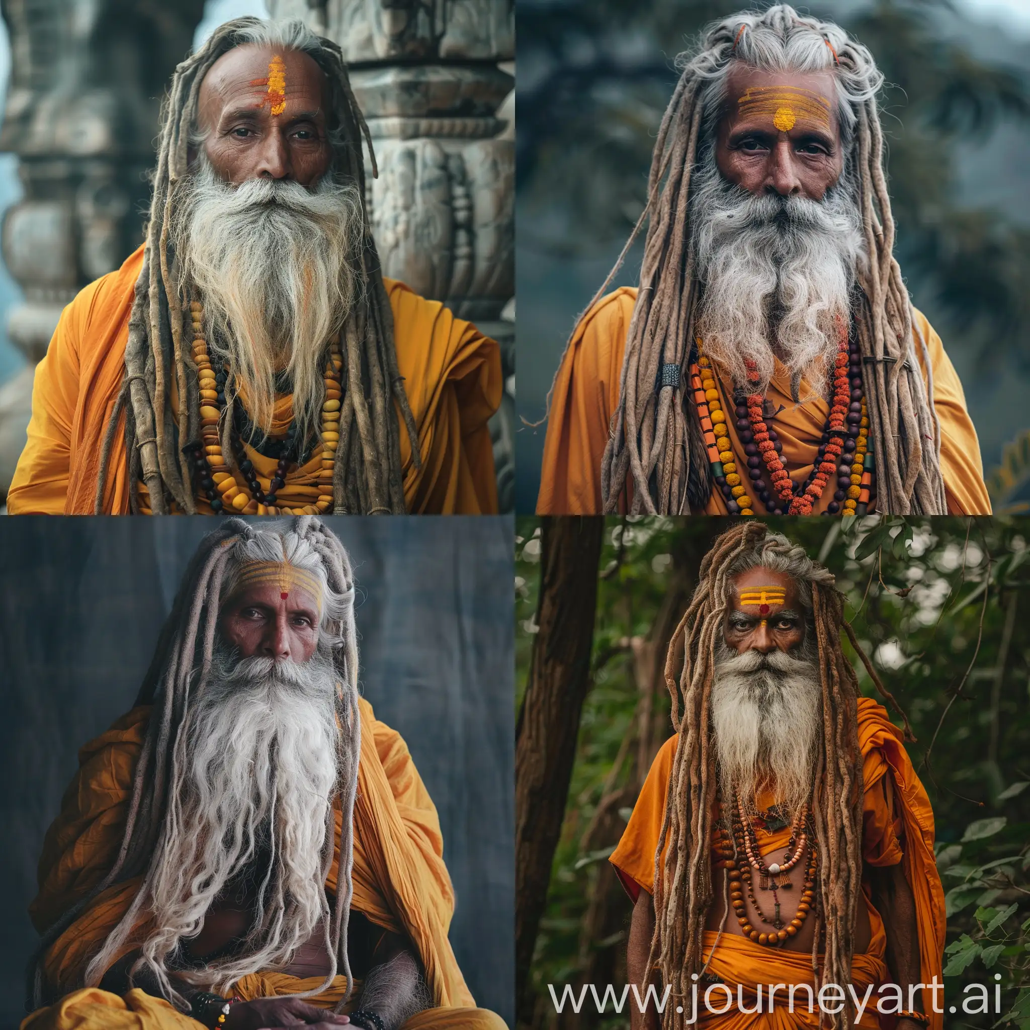 Totakacharya shaiva monk with long dreadlocks and long white beard dressed in saffrom