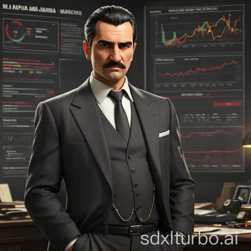 Mafia Narcos boss with statistical and graphics