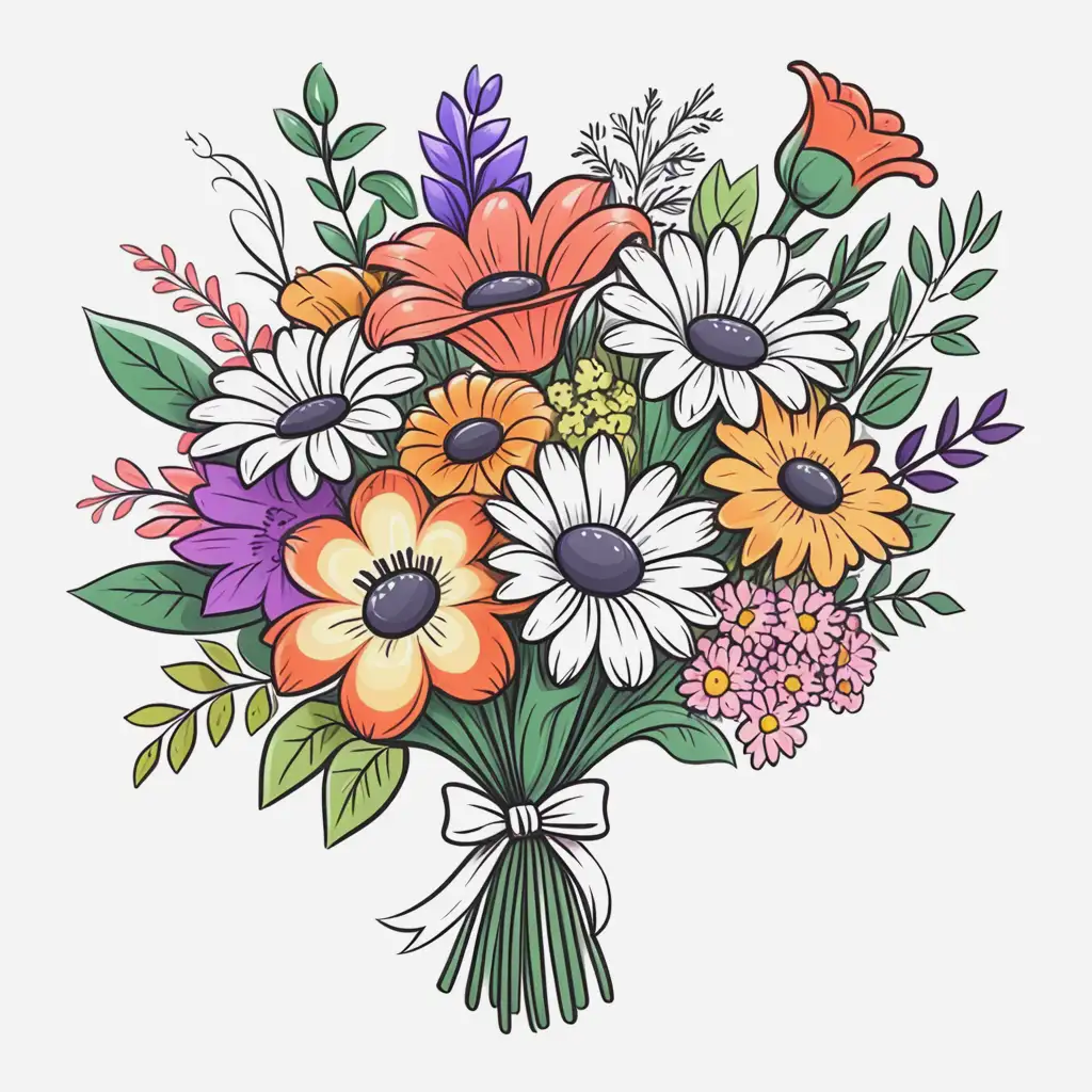Colorful-Cartoon-HandDrawn-Bouquet-on-White-Background