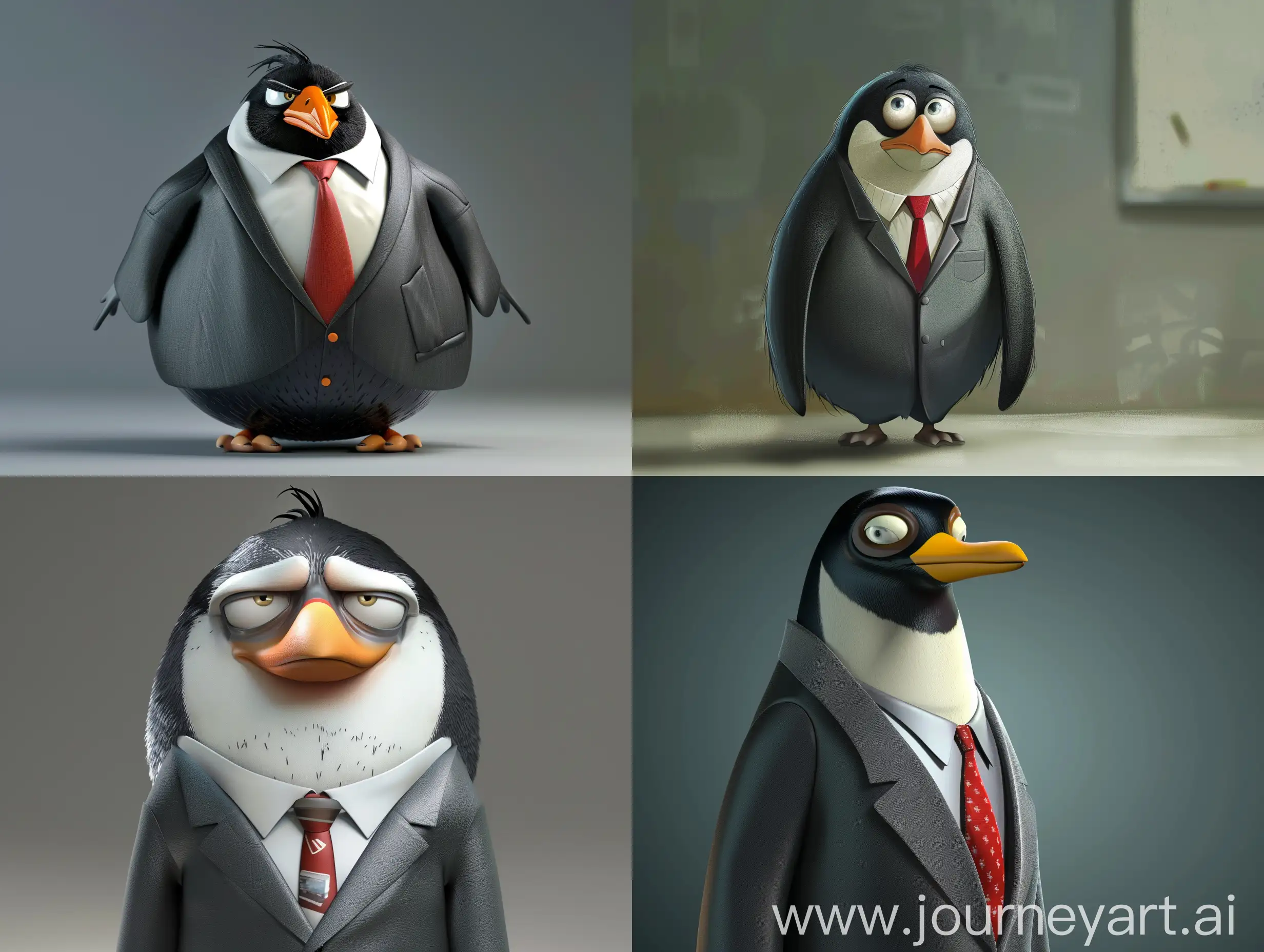 Project name: Creating a character for an educational video    The goal of the project is to create a serious, businesslike penguin dressed in an office suit for use in an educational video.    Character Description: - A penguin should have a serious expression on his face, but at the same time be friendly and attractive to the audience. - He should be dressed in an office suit consisting of a white shirt, a red tie and a gray jacket. - A penguin must be tall and slender to look professional and authoritative. - His main character traits should be responsibility, decision-making skills and leadership qualities.    Character characteristics: - Name: Peter - Age: 30 years - Profession: Head of Marketing Department - Hobbies: Reading business literature, playing the piano    Design requirements: - The penguin must be painted in high quality, with good detail and elaboration of details. - He must have expressive eyes and a lively expression on his face. - The colors of the clothes should be bright and contrasting to attract the viewer's attention.    Additional information: - The character will be used in an educational video about business and management. - It should be recognizable and memorable for the audience. - The penguin must be animated so that its movements and gestures can be transmitted.