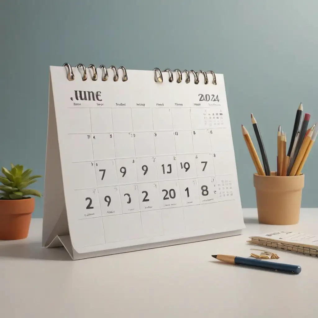 Large 3D June Desk Calendar on Wooden Table