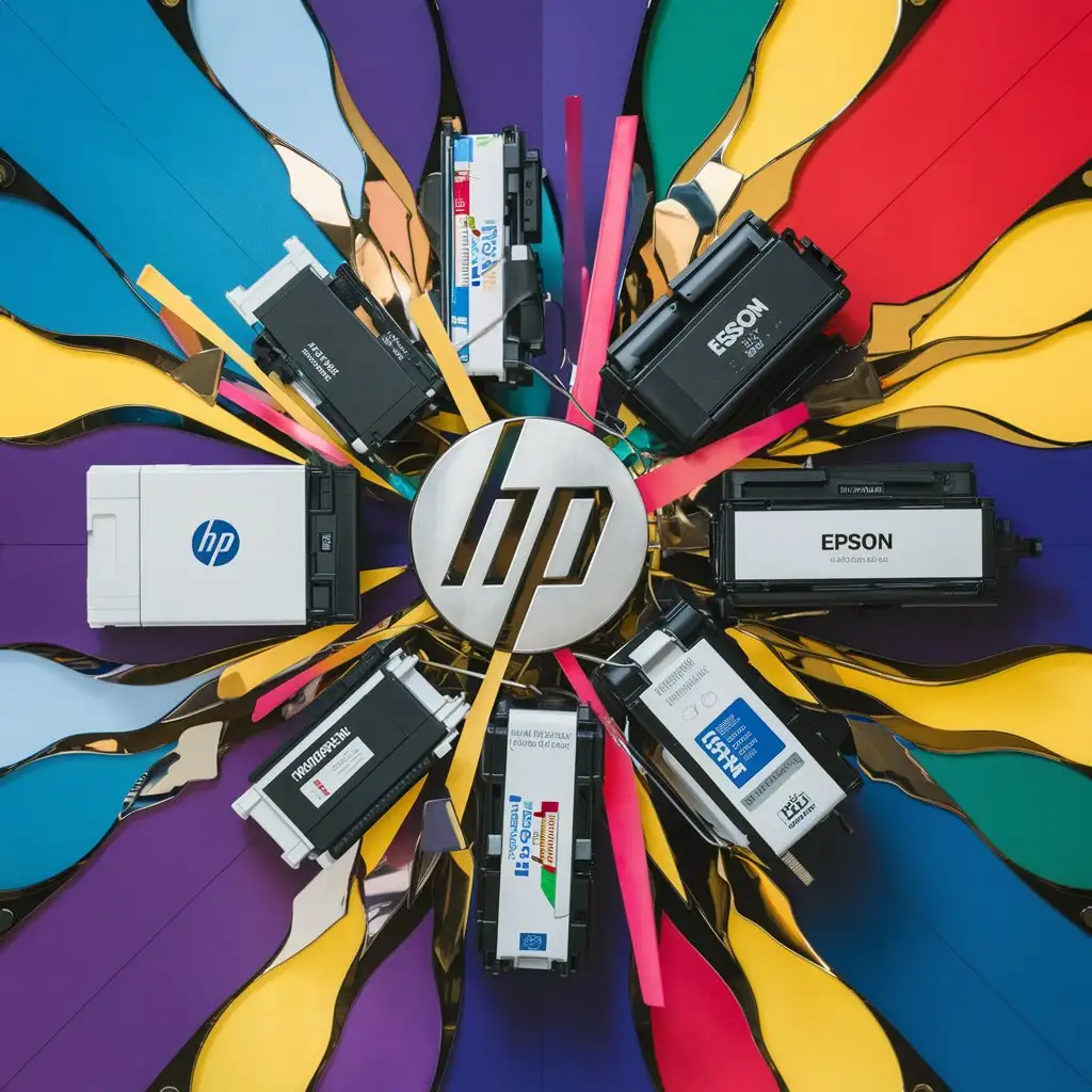 HP XEROX BROTHER EPSON CARTRIDGES AND TONERS WITH COLORFOL BACKROUND WITH CYAN MAGENTA YELLOW ELEMENT BACKROUND