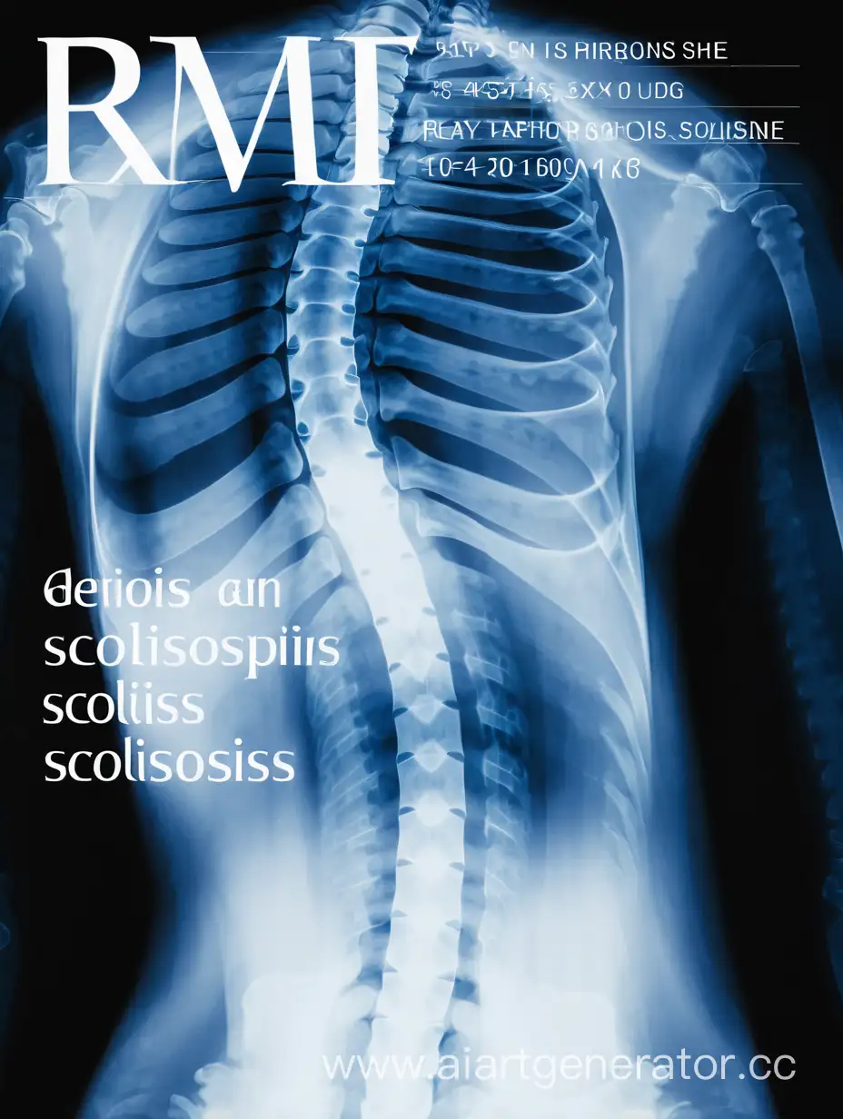 Scoliosis, a very strongly curved spine X-ray in blue