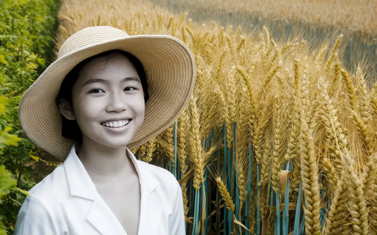 Happy-Young-Vietnamese-Woman-in-Hat-Enjoying-Russian-Wheat-Field