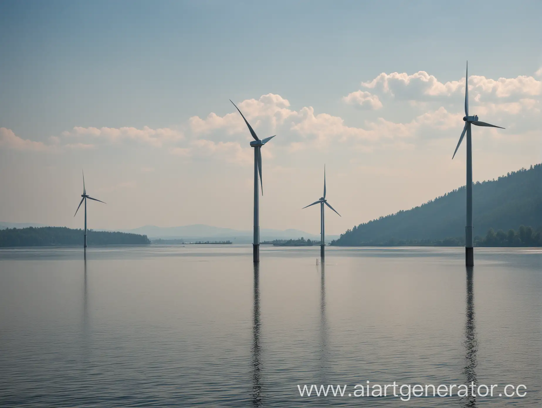 Wind-Turbine-Reflections-on-Tranquil-Lake-Surface