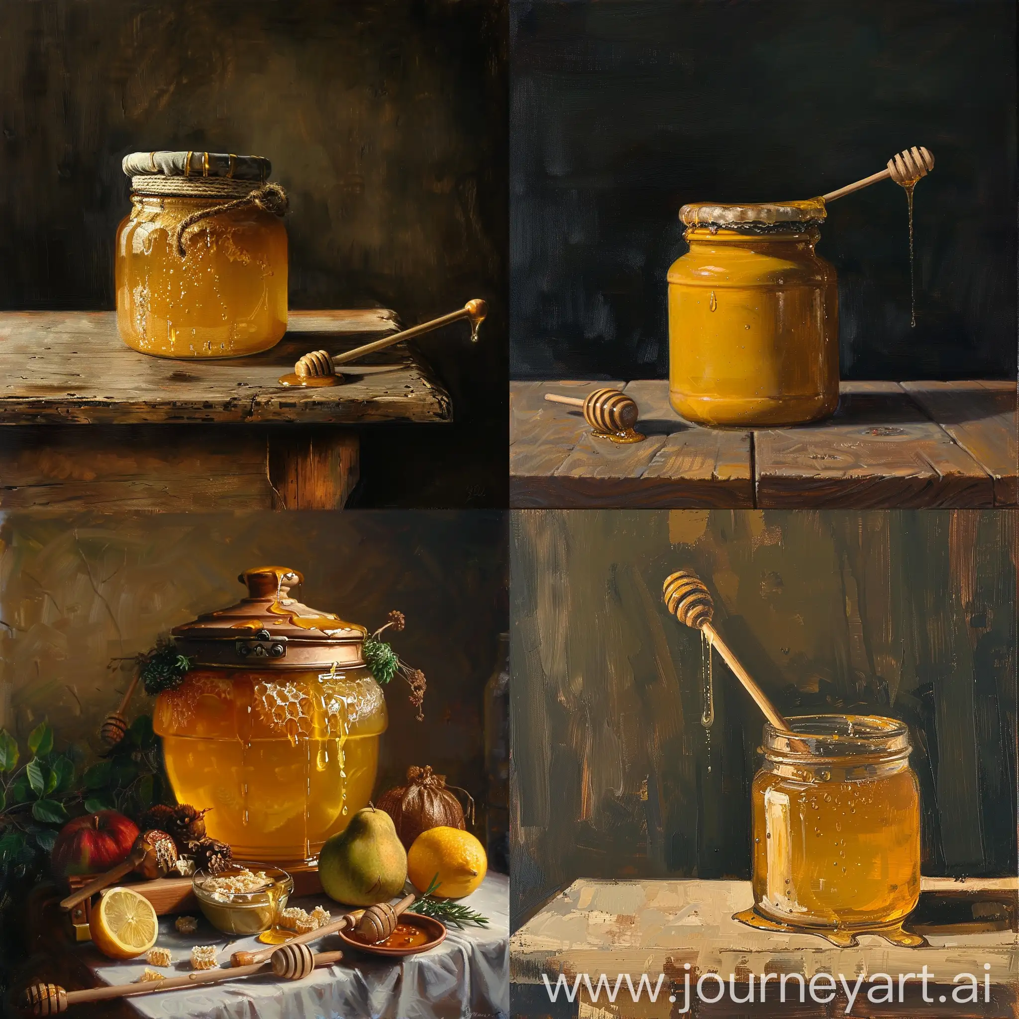 Honey pot in a table, realistlc