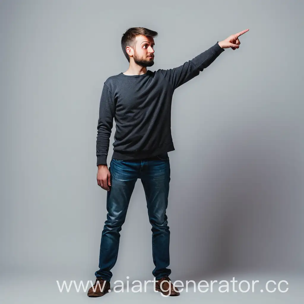 Man-Standing-and-Pointing-Forward-with-Hand-Raised