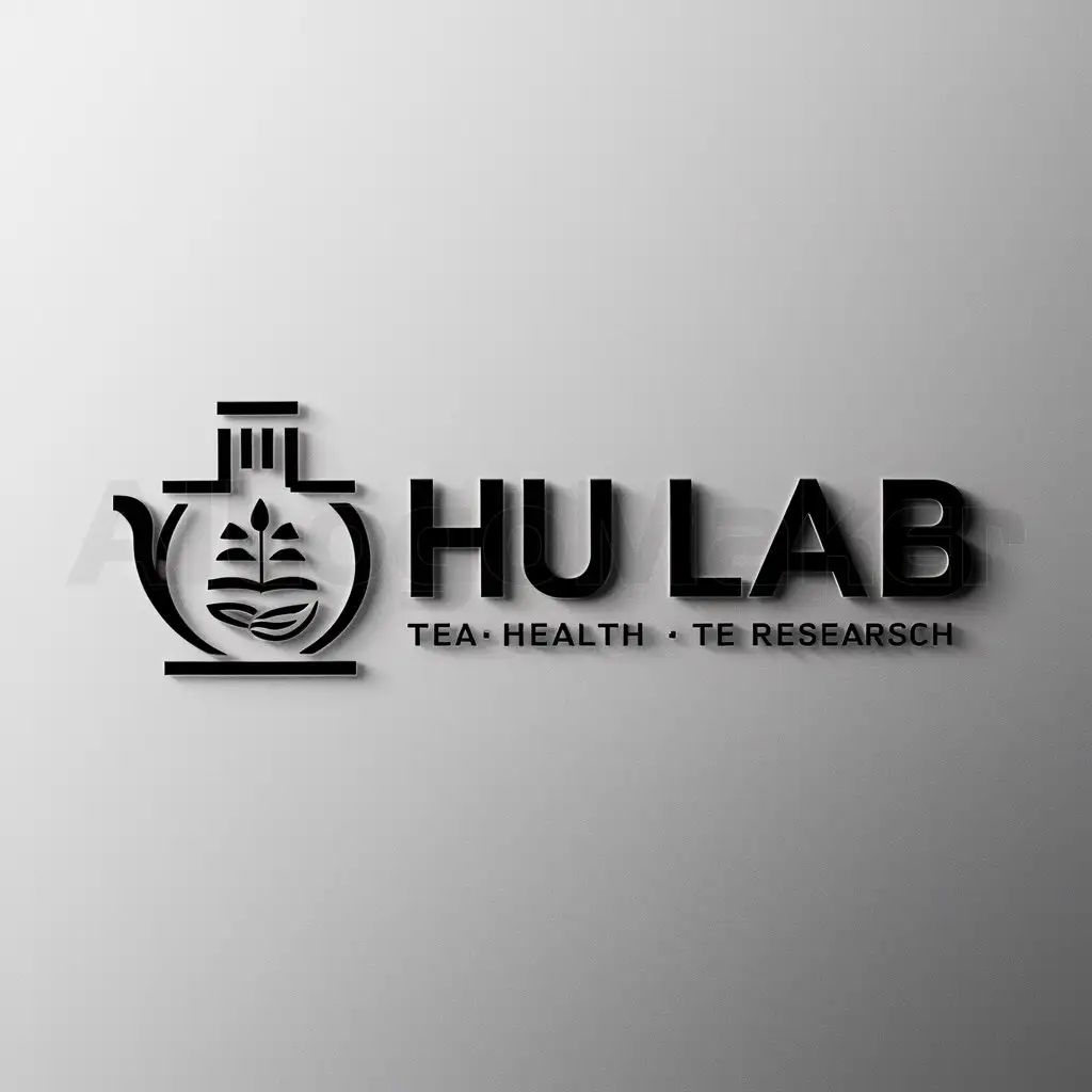 a logo design,with the text "Hu Lab", main symbol:a laboratory icon, needs to include Hu Lab, mainly show tea and health related research work,Moderate,be used in Education industry,clear background