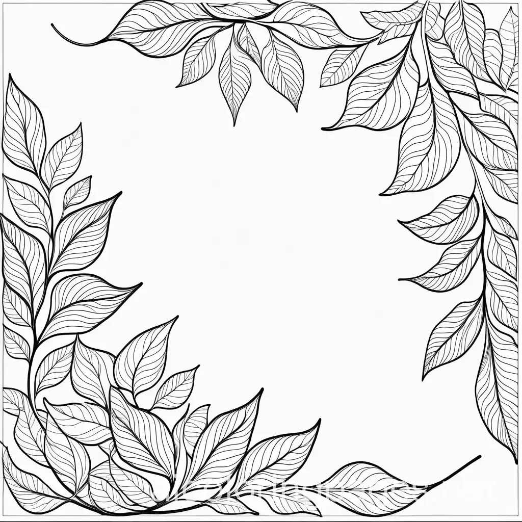 Leaves, Coloring Page, black and white, line art, white background, Simplicity, Ample White Space