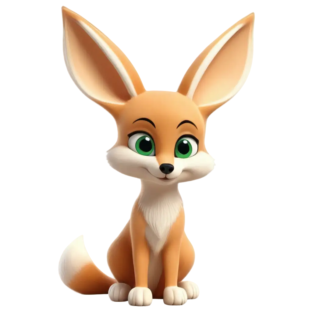 Cute cartoon fennec fox with green eyes sitting with no shadow