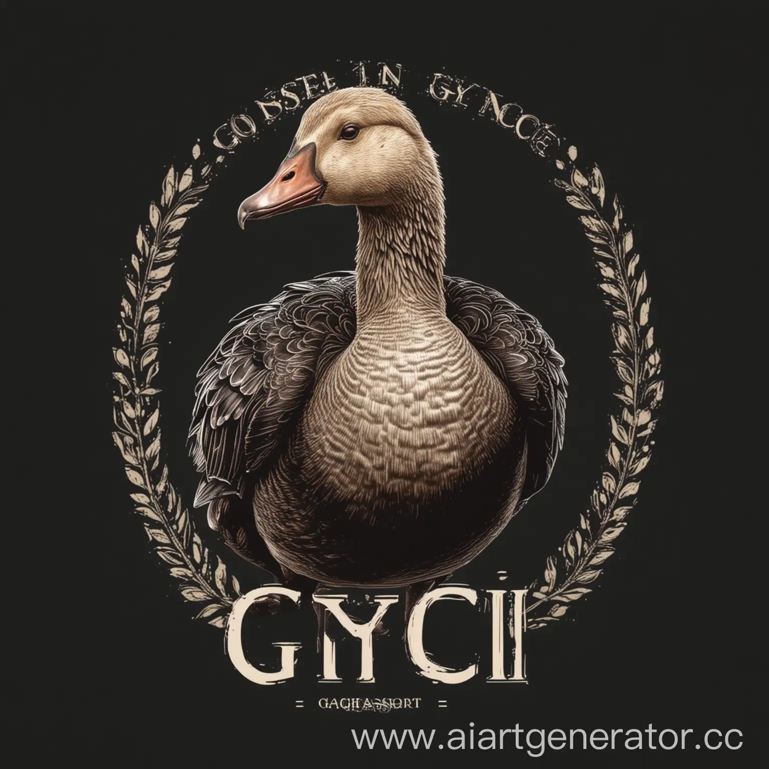 Stylish-Goose-Wearing-GucciInscribed-Black-TShirt