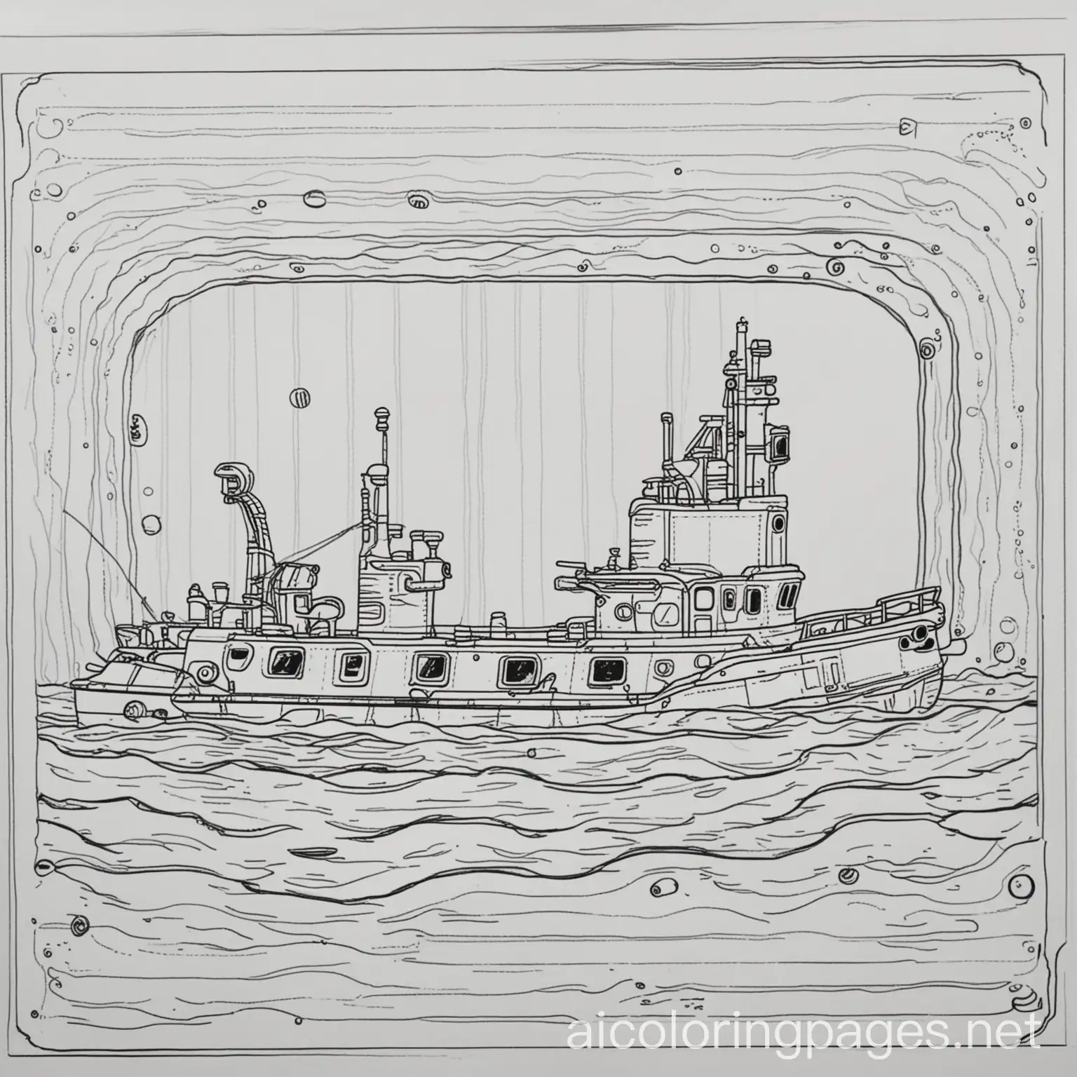 Submarine-with-Screen-Door-Coloring-Page-Absurdity-and-Simplicity-in-Black-and-White-Line-Art