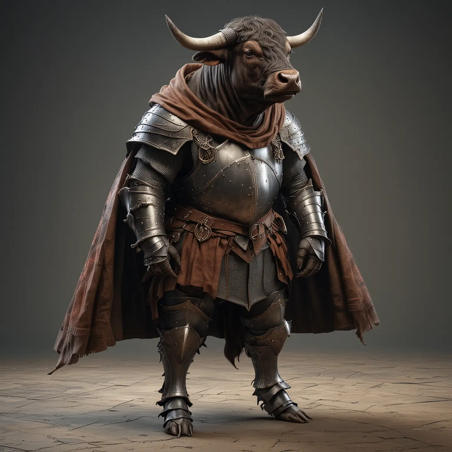 Realistic Bull Knight in Medieval Armor with FullLength Cloak