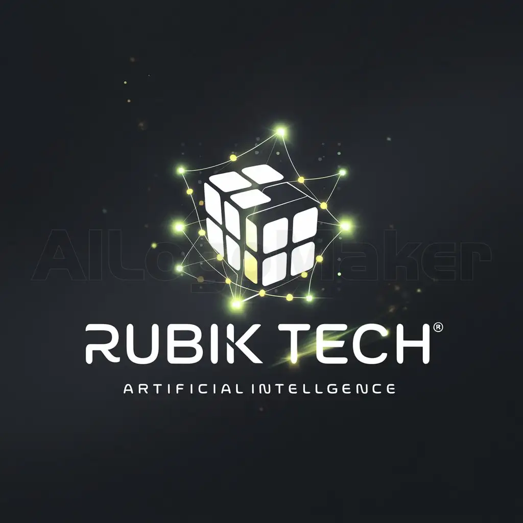 a logo design,with the text "Rubik Tech", main symbol:an illustration of a cube surrounded by a network of dots and lines on a black, hypercube, artificial intelligence logo, cube, cubic, tesseract, a rubik's cube, blockchain vault, cuberpunk, the tesseract, cubic blocks, bioluminescent hypercubes, the cube, borg cube, cubes, cube portals, blockchain, geometric tesseract, cube shaped, exchange logo, icon for an ai app,Minimalistic,clear background