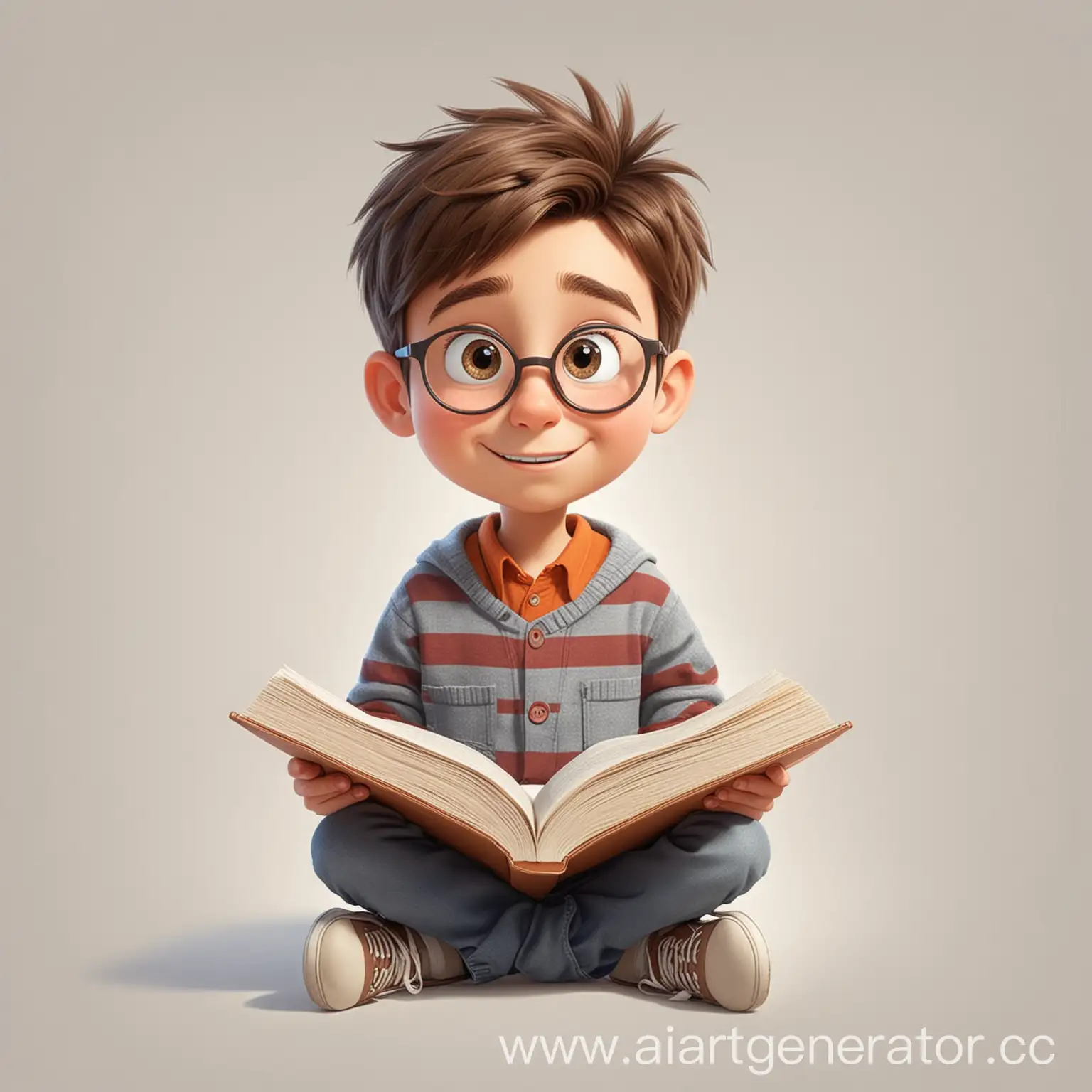 Cartoon-Boy-Reading-Book-on-White-Background